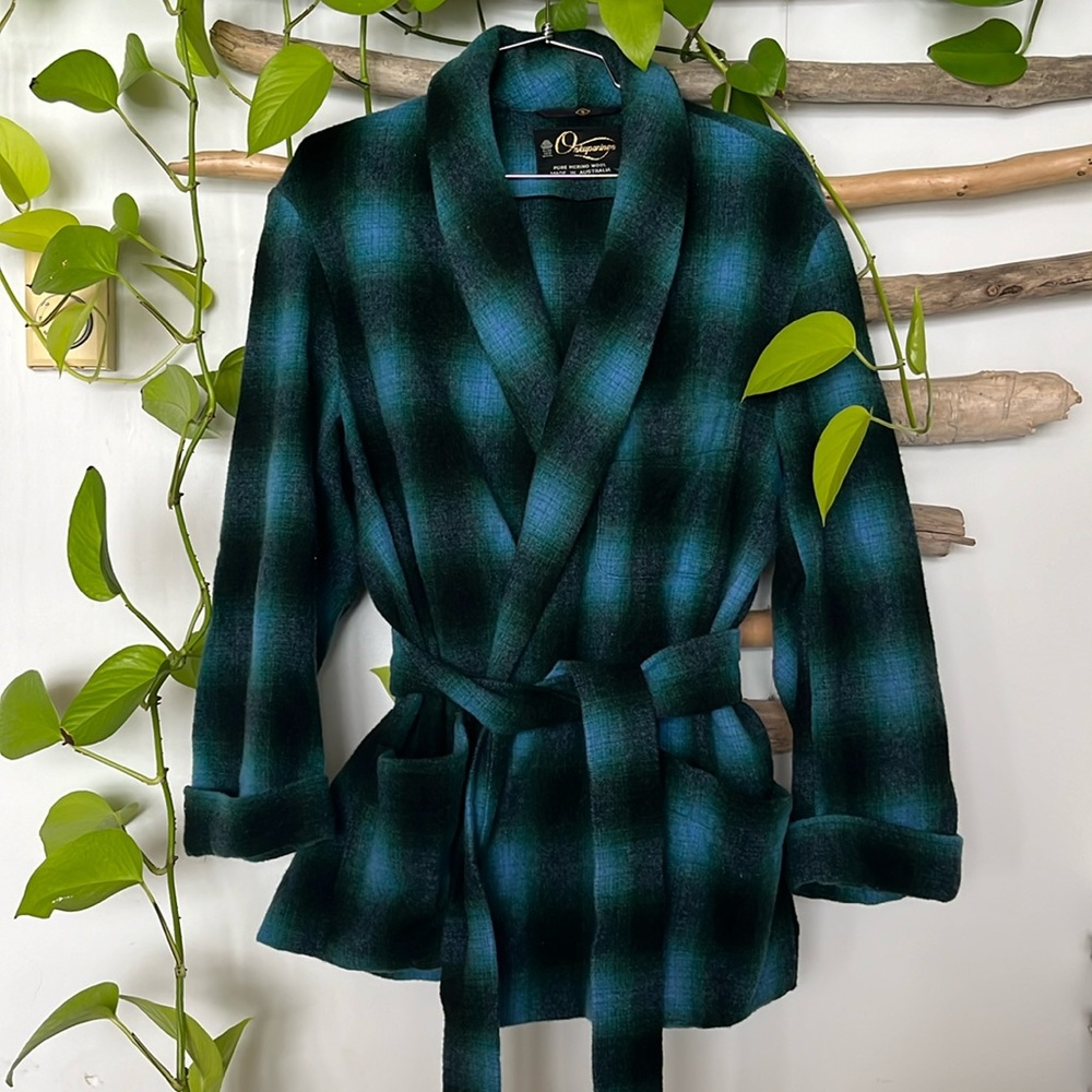 Plaid wool wrap jacket